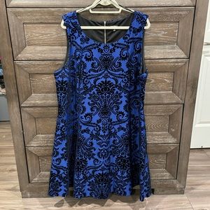 Blue and black floral print dress